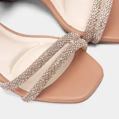 Sandália Infantil Molekinha Salto Geométrico Strass Nude