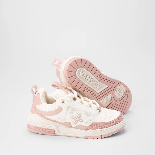 Tênis Casual Feminino Vanscy Skate Orion Bege & Rosa