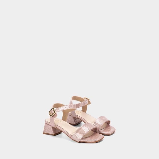 Sandália Infantil Molekinha Salto Geométrico Fivela Glitter Rosa