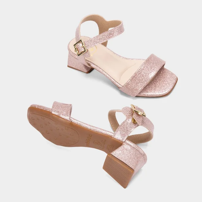 Sandália Infantil Molekinha Salto Geométrico Fivela Glitter Rosa