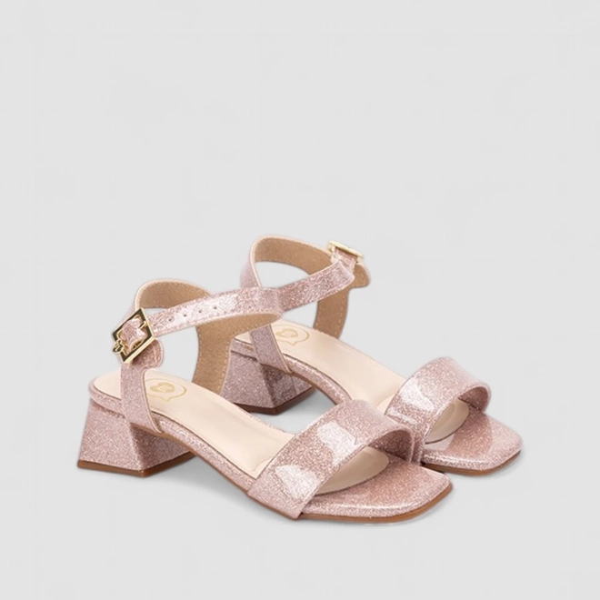 Sandália Infantil Molekinha Salto Geométrico Fivela Glitter Rosa