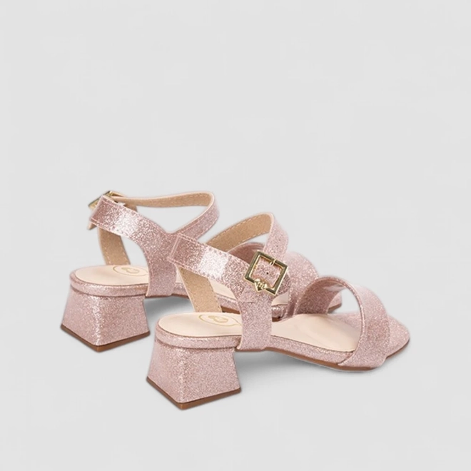 Sandália Infantil Molekinha Salto Geométrico Fivela Glitter Rosa