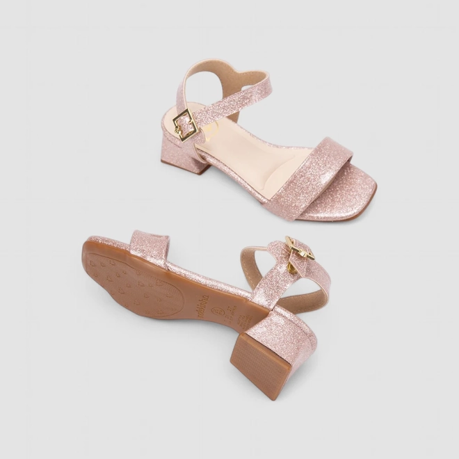Sandália Infantil Molekinha Salto Geométrico Fivela Glitter Rosa