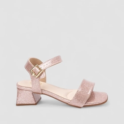 Sandália Infantil Molekinha Salto Geométrico Fivela Glitter Rosa