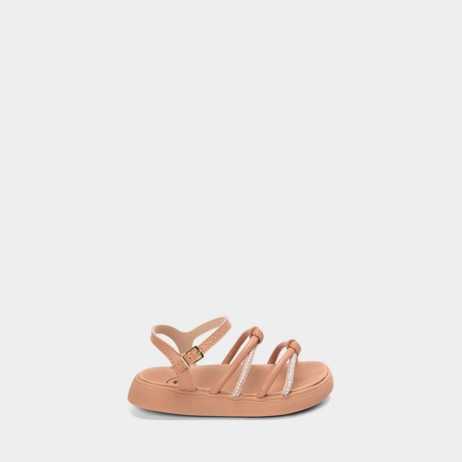 Sandália Infantil Molekinha Flatform Detalhe Strass & Pérola Nude
