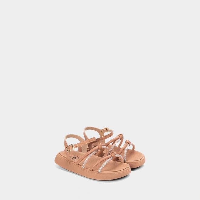 Sandália Infantil Molekinha Flatform Detalhe Strass & Pérola Nude