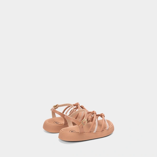 Sandália Infantil Molekinha Flatform Detalhe Strass & Pérola Nude