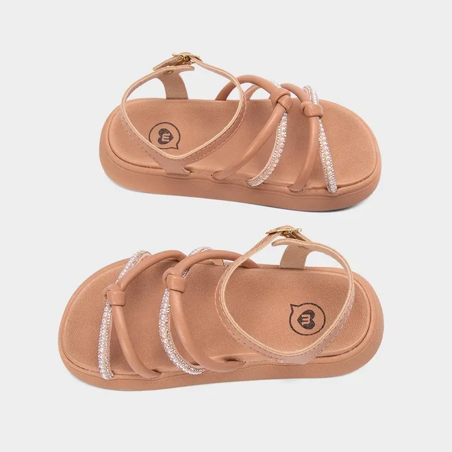 Sandália Infantil Molekinha Flatform Detalhe Strass & Pérola Nude