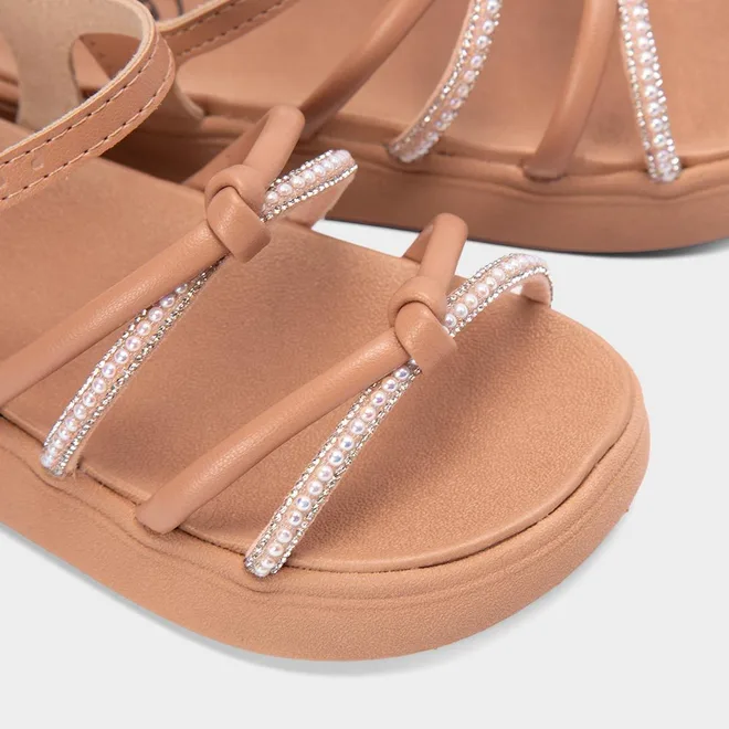 Sandália Infantil Molekinha Flatform Detalhe Strass & Pérola Nude