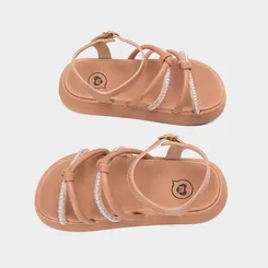 Sandália Infantil Molekinha Flatform Detalhe Strass & Pérola Nude