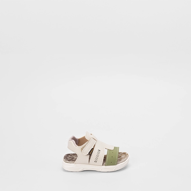 Sandália Papete Bebê Molekinho Recorte Off-White & Verde