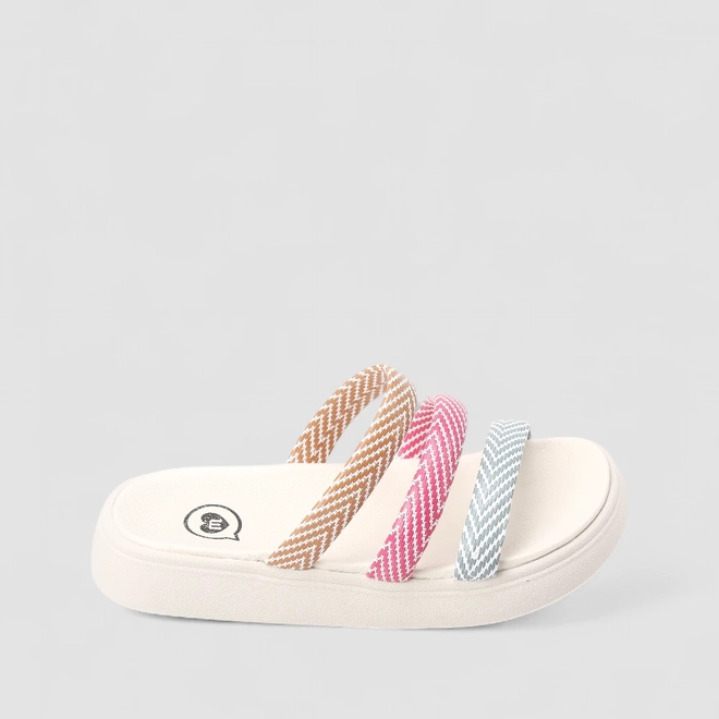 Rasteira Infantil Molekinha Tiras Estampadas Off White
