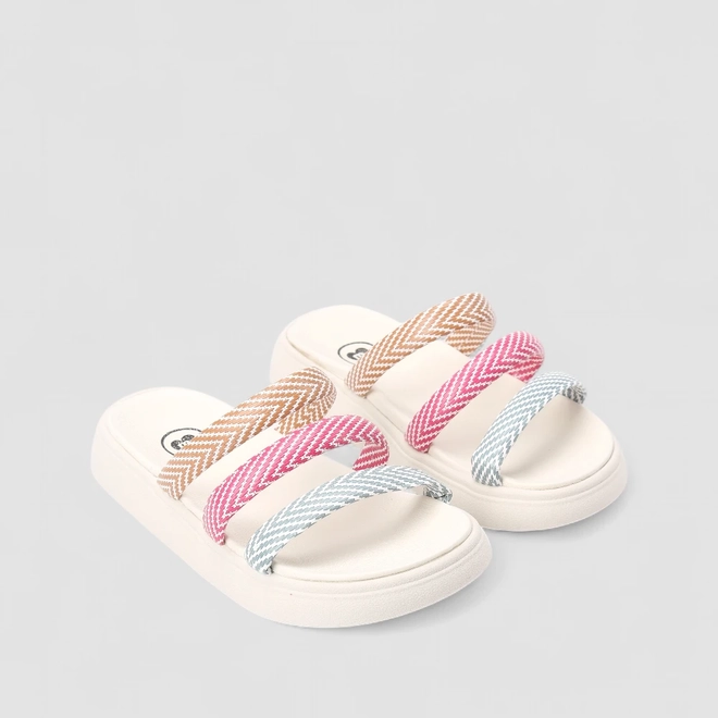 Rasteira Infantil Molekinha Tiras Estampadas Off White