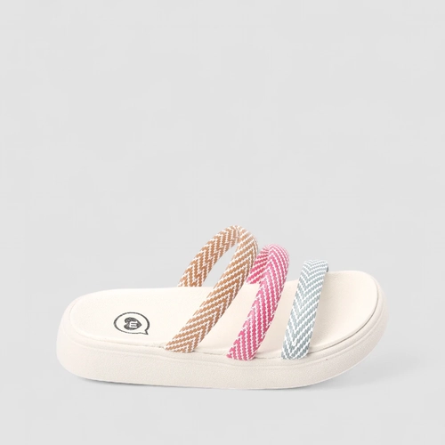 Rasteira Infantil Molekinha Tiras Estampadas Off White