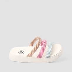 Rasteira Infantil Molekinha Tiras Estampadas Off White