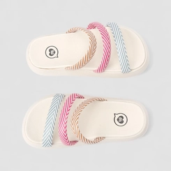 Rasteira Infantil Molekinha Tiras Estampadas Off White