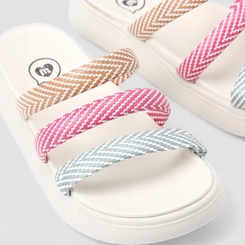 Rasteira Infantil Molekinha Tiras Estampadas Off White