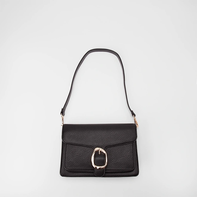 Bolsa Transversal Gabriela Média Texturizada Detalhe Fivela Preto