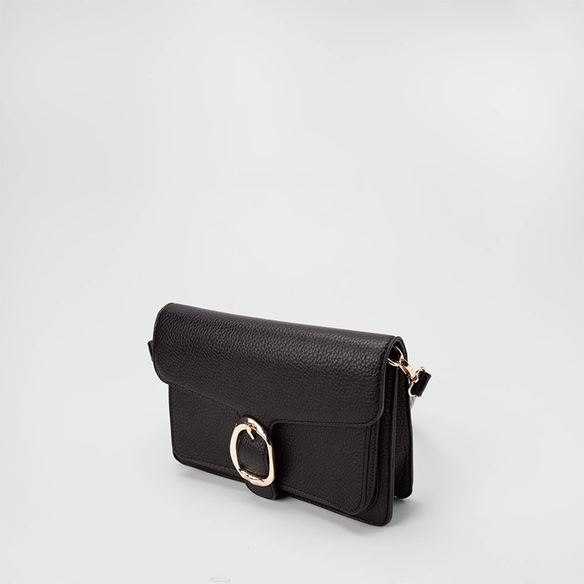 Bolsa Transversal Gabriela Média Texturizada Detalhe Fivela Preto