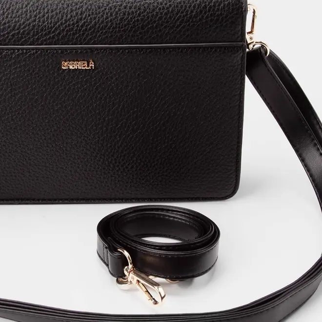 Bolsa Transversal Gabriela Média Texturizada Detalhe Fivela Preto