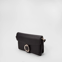 Bolsa Transversal Gabriela Média Texturizada Detalhe Fivela Preto
