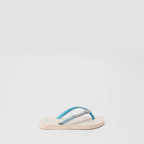 Chinelo Infantil Havaianas Original Pigente Coração Glitter Bege & Azul