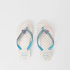 Chinelo Infantil Havaianas Original Pigente Coração Glitter Bege & Azul