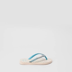 Chinelo Infantil Havaianas Original Pigente Coração Glitter Bege & Azul