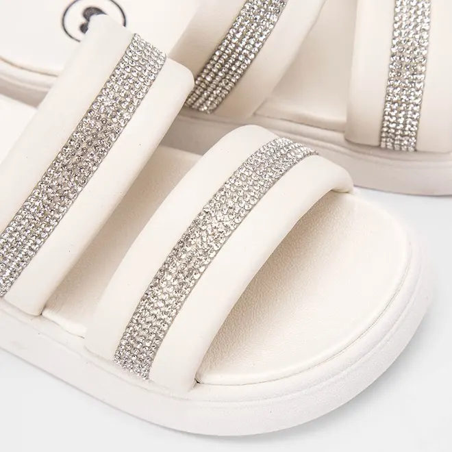 Rasteira Infantil Molekinha Duas Tiras Em Strass Off White