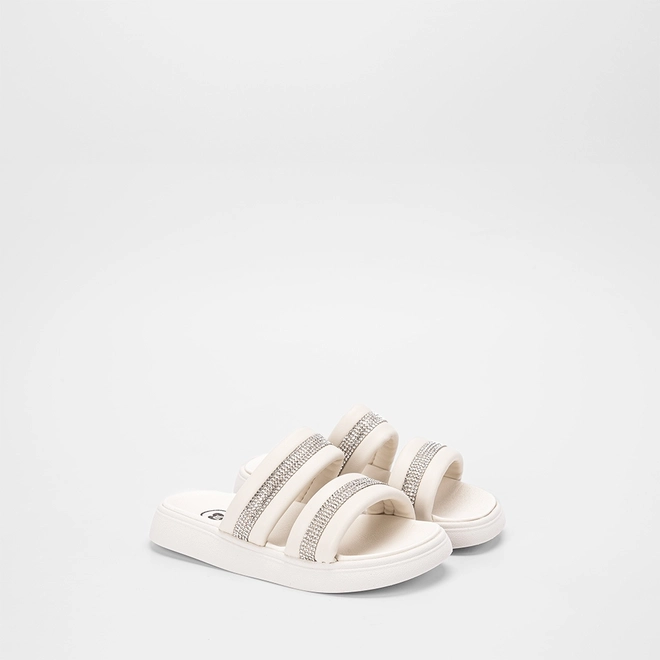 Rasteira Infantil Molekinha Duas Tiras Em Strass Off White