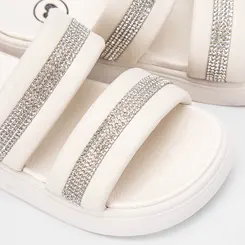 Rasteira Infantil Molekinha Duas Tiras Em Strass Off White