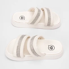 Rasteira Infantil Molekinha Duas Tiras Em Strass Off White