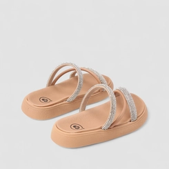 Tamanco Infantil Molekinha Strass Multi Tiras Nude