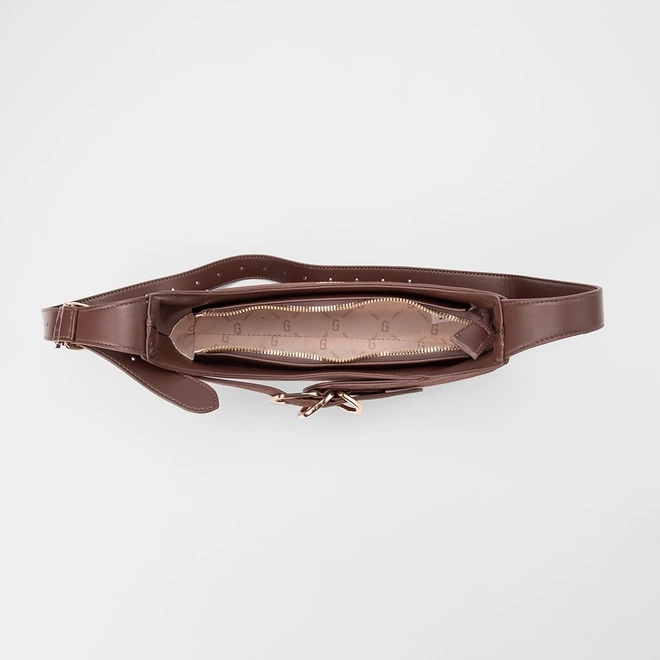 Bolsa Baguete Gabriela Média Suede Enfeite Fivela Marrom