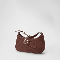 Bolsa Baguete Gabriela Média Suede Enfeite Fivela Marrom