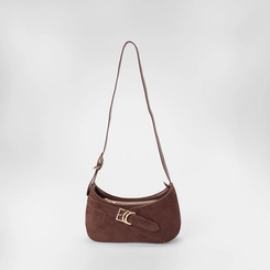 Bolsa Baguete Gabriela Média Suede Enfeite Fivela Marrom
