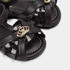 Sandália Bebê Molekinha Glitter Detalhe Coroa Preto