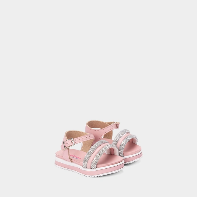 Sandália Bebê Molekinha Flatform Multitiras Strass Rosa
