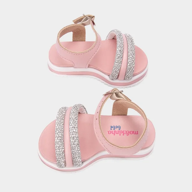 Sandália Bebê Molekinha Flatform Multitiras Strass Rosa