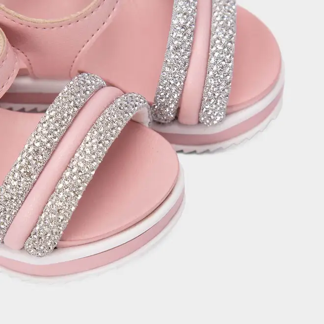 Sandália Bebê Molekinha Flatform Multitiras Strass Rosa