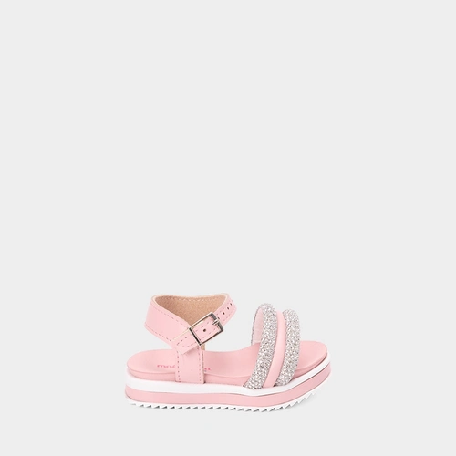 Sandália Bebê Molekinha Flatform Multitiras Strass Rosa