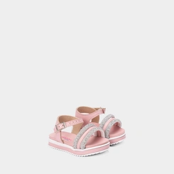 Sandália Bebê Molekinha Flatform Multitiras Strass Rosa