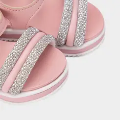 Sandália Bebê Molekinha Flatform Multitiras Strass Rosa