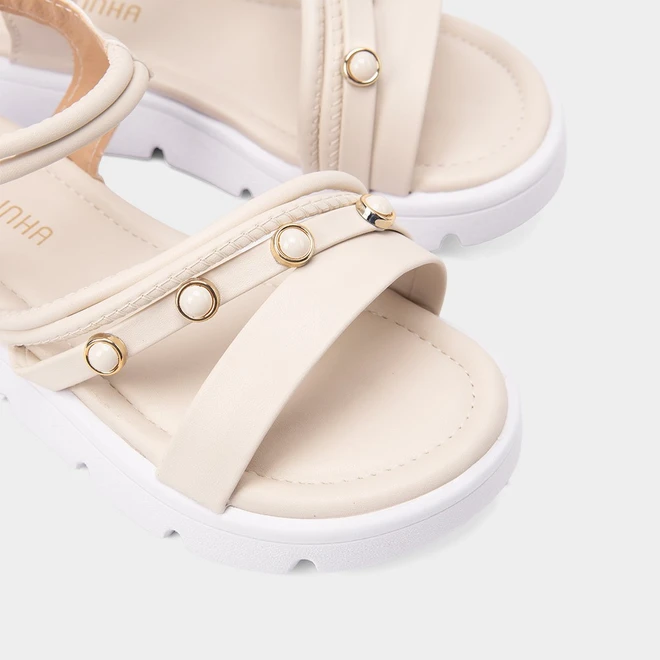 Sandália Infantil Gabrielinha Multitiras Detalhe Pedraria Off White