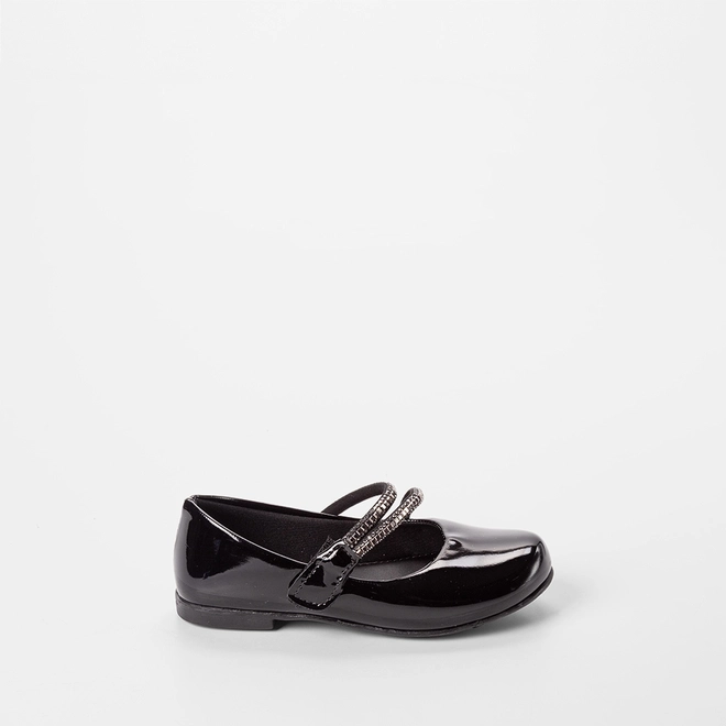 Sapatilha Boneca Infantil Gabrielinha Tiras Pedraria Verniz Preto