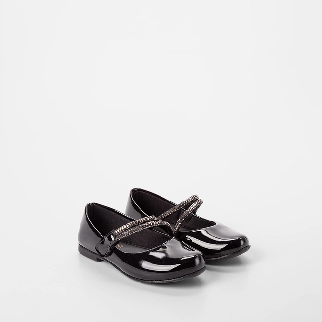 Sapatilha Boneca Infantil Gabrielinha Tiras Pedraria Verniz Preto