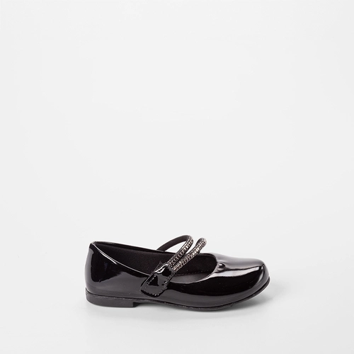 Sapatilha Boneca Infantil Gabrielinha Tiras Pedraria Verniz Preto