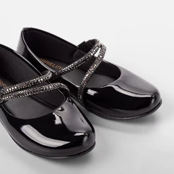 Sapatilha Boneca Infantil Gabrielinha Tiras Pedraria Verniz Preto