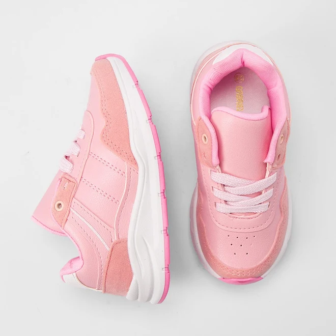 Tênis Casual Infantil Gabrielinha Jogging Detalhe Recorte Camurça Rosa