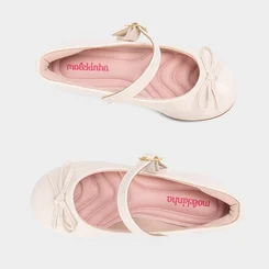 Sapatilha Boneca Infantil Molekinha Verniz Laço Off-White
